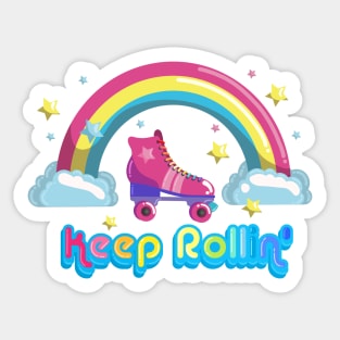 Keep Rolling Roller Skating Rainbow Seventies Style Sticker